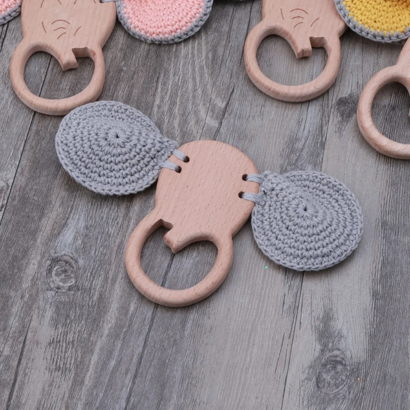 

1PC Baby Teether Beech Wooden Rattle Hand Teething Wooden Toy Can Chew Play Gym BPA Free Montessori Toy
