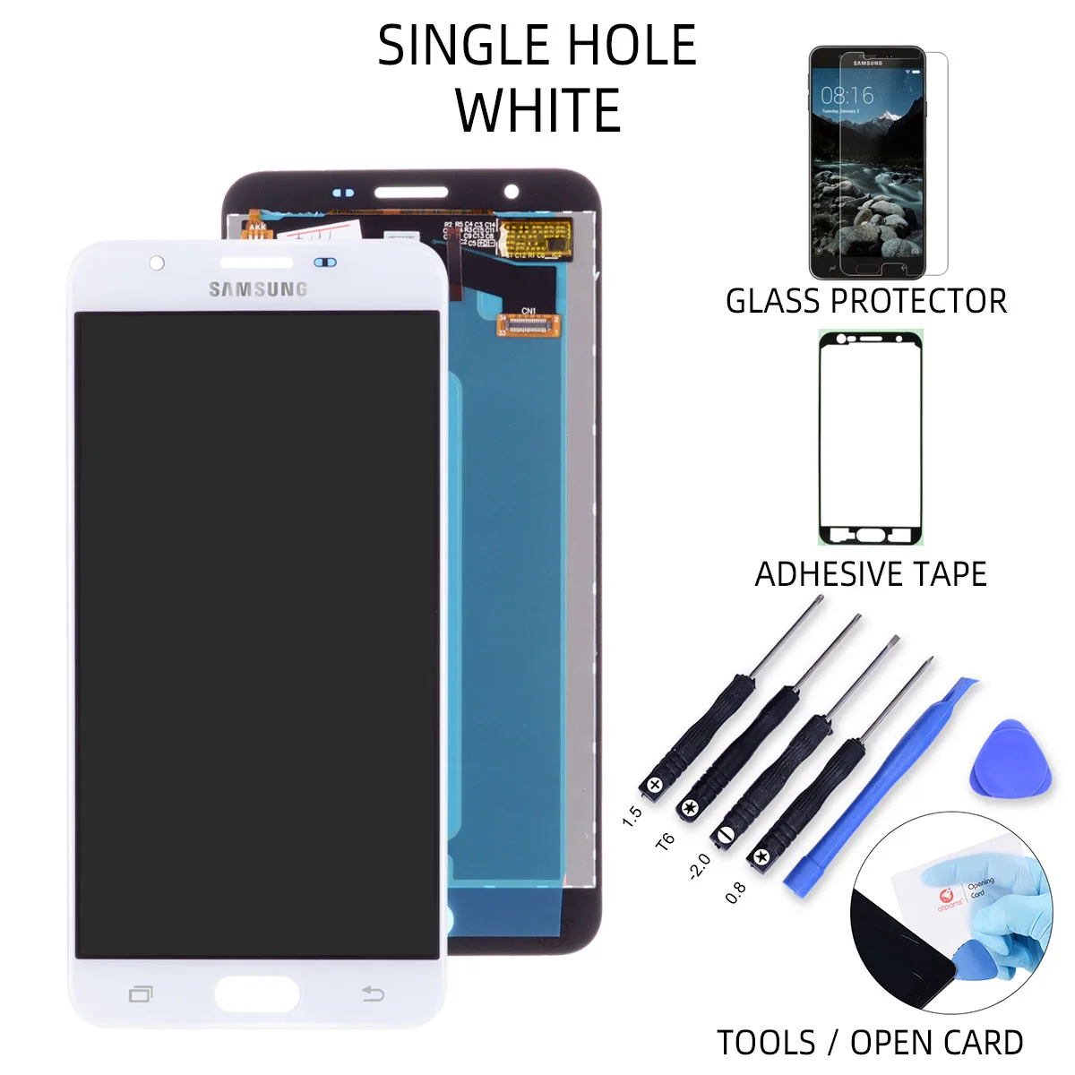 Дисплей для SAMSUNG Galaxy J7 Prime G610F G610F/DS LCD в сборе с тачскрином On7 Nxt 5.5" золотой белый Черный - Цвет: White Single Hole