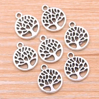 pulchritude 50pcs 10mm small round tree charms hollow plant pendant metal alloy for diy jewelry bracelet necklace marking
