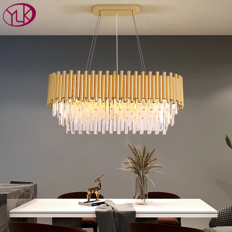 

Luxury Gold Crystal Chandelier For Dining Room Modern Kitchen Island Hanging Cristal Lamps Oval Design Led Light Fixtures
