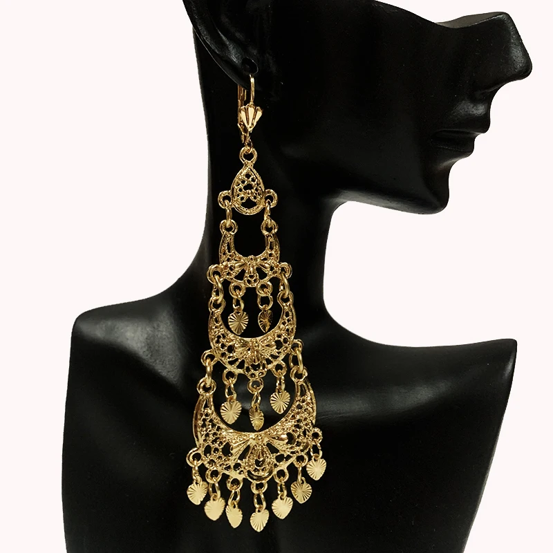 

Arab fashion large leaf earrings for women French hook gold bride Rhinestone tassel gold women fashion earrings for Indian bride