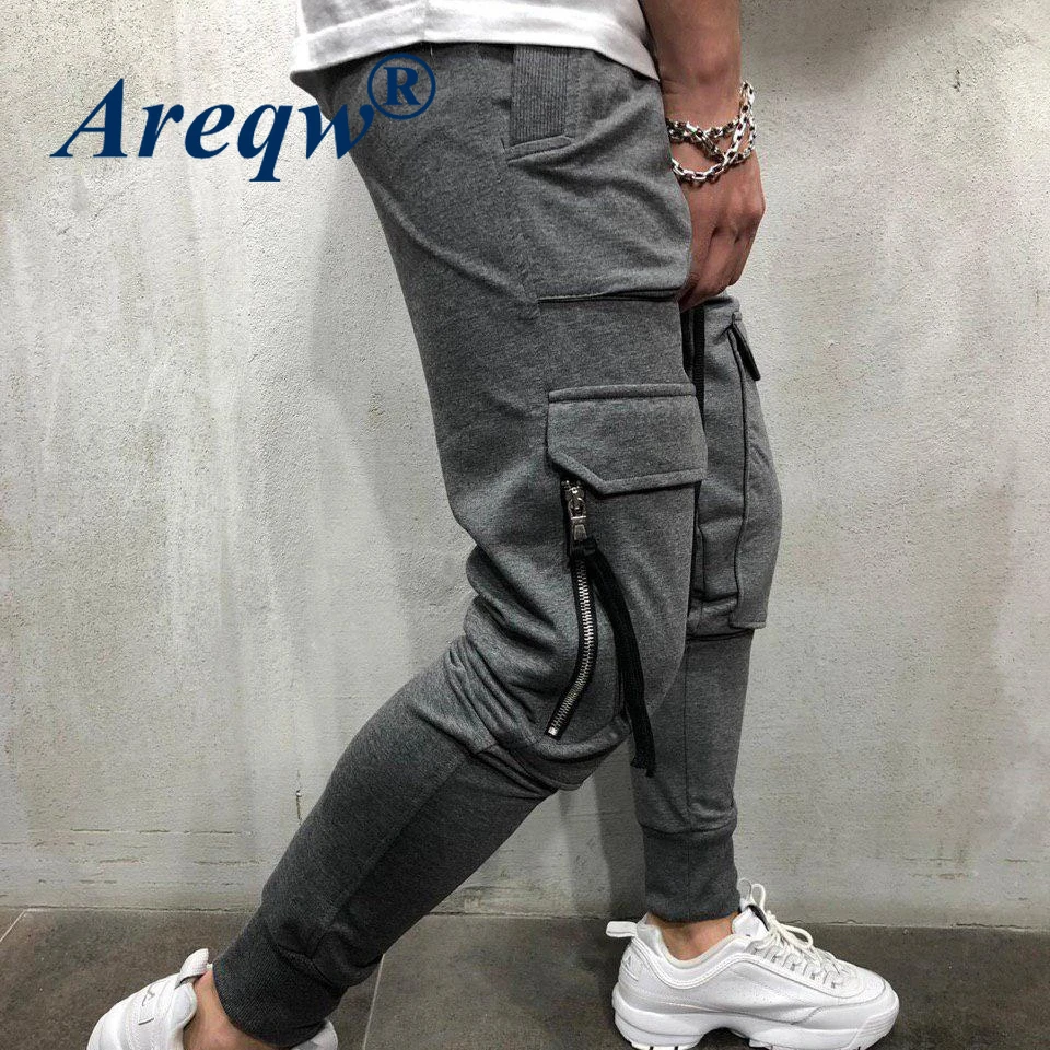 

Men Tracksuit Pants with Tether Hip Hop Big Pocket and Leg Straps Sweatpants Casual Full Length Pants