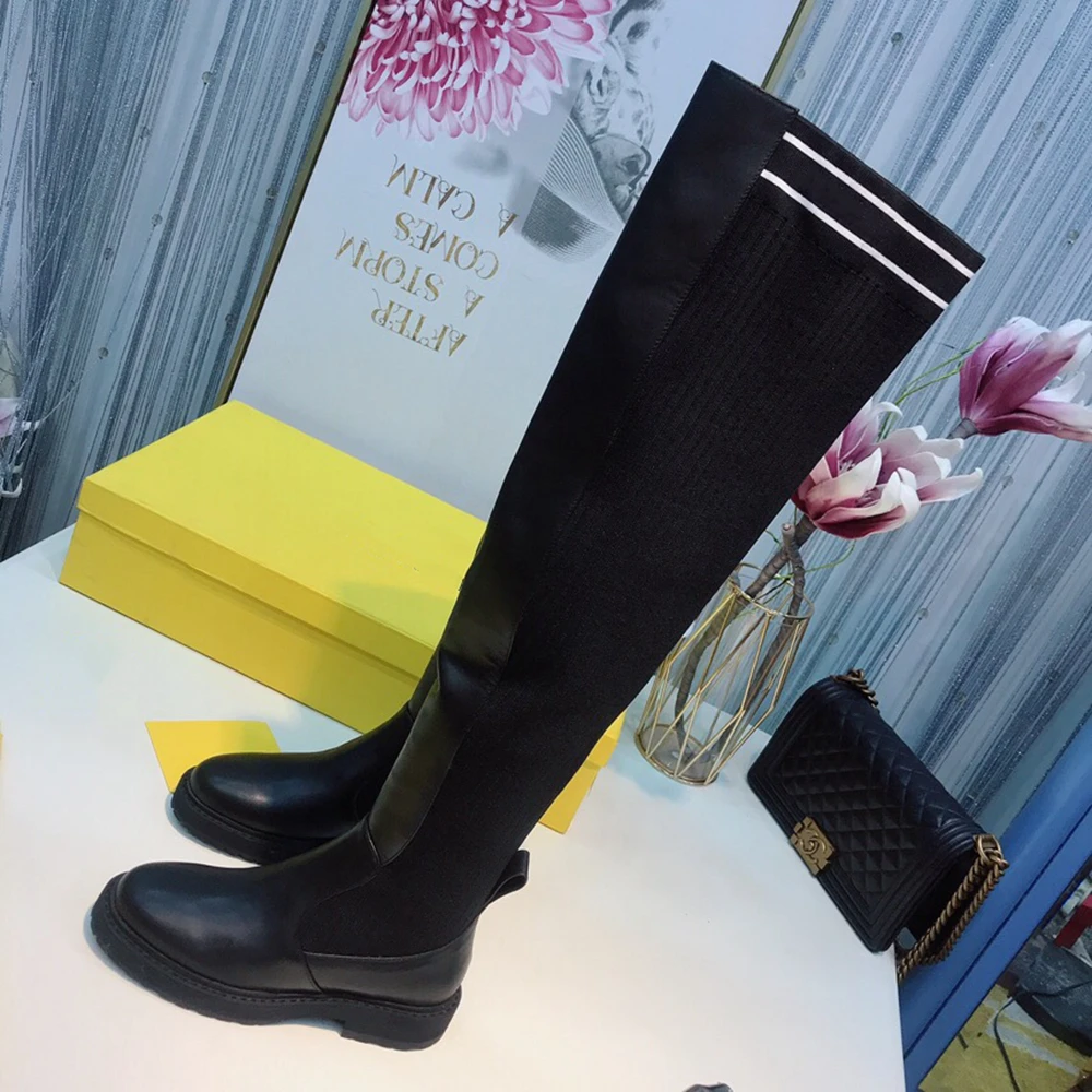 Классические Брендовые женские сапоги из натуральной кожи Сапоги выше колена