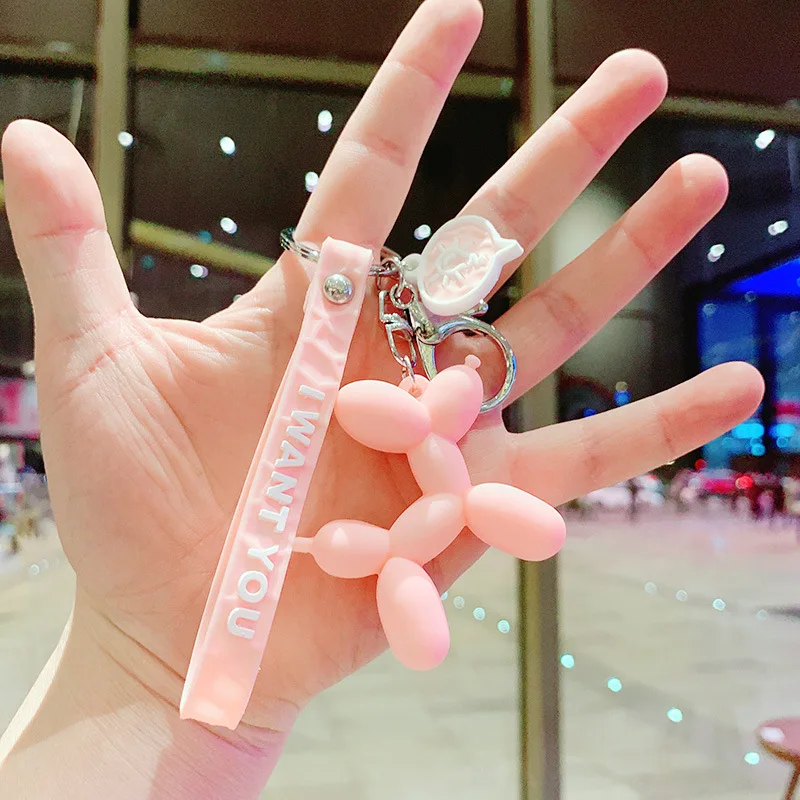 

Kawaii Balloon Dog Key Chain Doll Attached Car Lovely Key Chains Couple's Ring Christmas Gift birthday present Jewelry Keychain