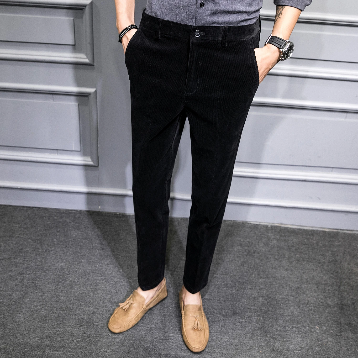 

2021 Man High quality corduroy Business suit pants/Men's slim fit keep warm Casual Trousers/Male British wind groom dress