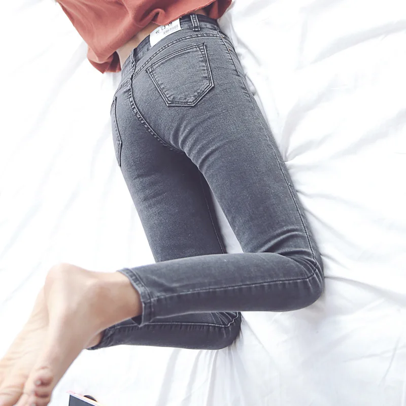 Женские серые шаровары с высокой талией узкие тонкие длинные повседневные