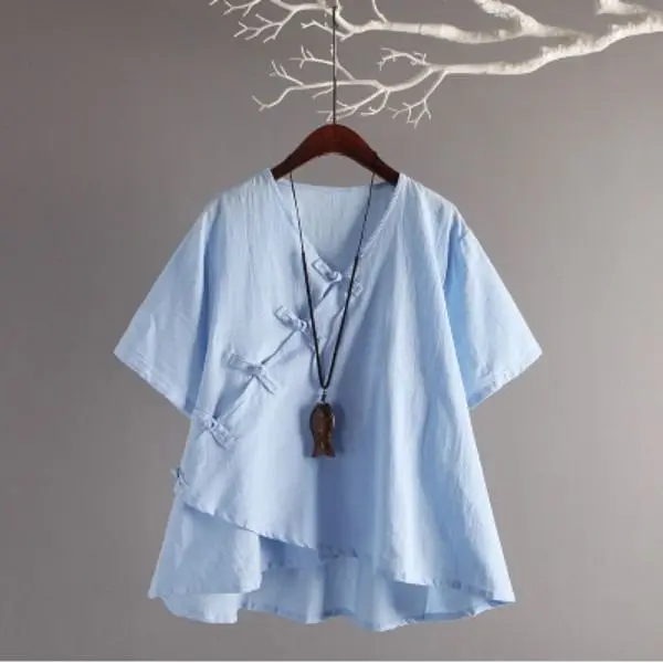 Традиционная китайская одежда женская льняная рубашка ханьфу Восточный Топ