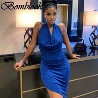 bomblook sexy party club bodycon dresses for women 2021 autumn solid sleeveless backless irregularity mixi dress female outfits
