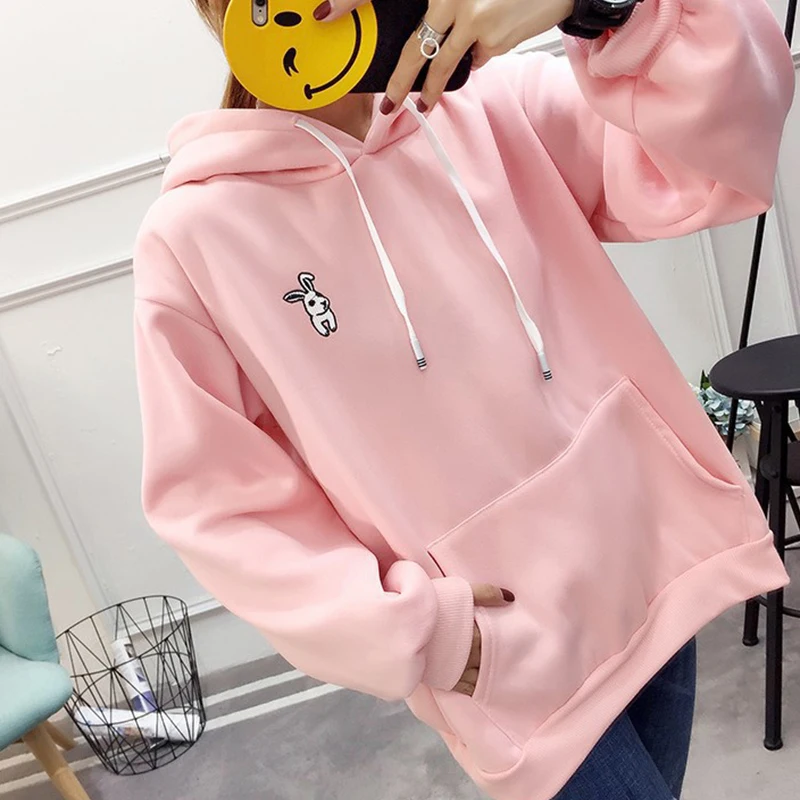 

Bunny Ears Hoodie Embroidery Kawaii Rabbit Sweatshirt Oversized Women Pocket Loose Poleron 2021 Korean Cute Hoodie Cord College