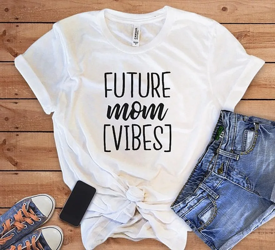 

Женская футболка из 100% хлопка, футболка с принтом будущей мамы и вибрации, женская футболка с коротким рукавом, женские топы, одежда для женщ...