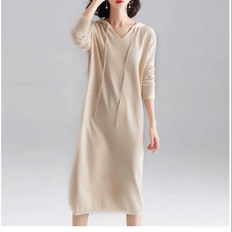 Осень-зима 2019 худи для офисных леди 4 однотонных цвета вязаное платье модное