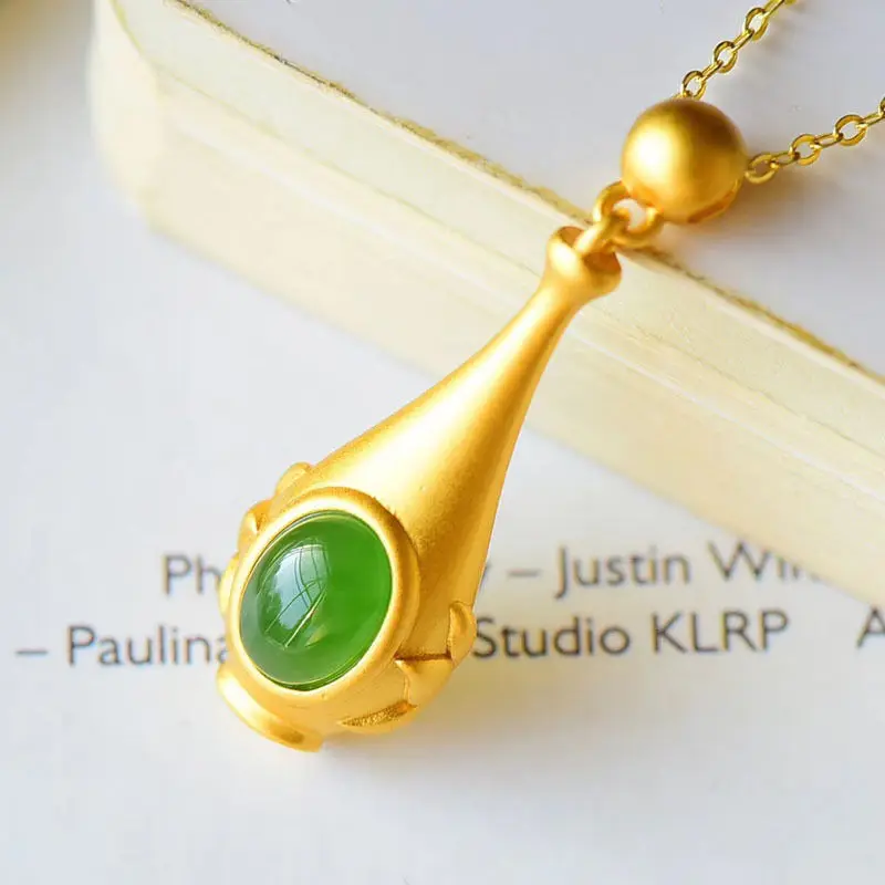 

Natural Hetian White Jade 2021 hot new style Auspicious Aquarius Pendant Vintage Court Style Ancient Inlaid Green Chalcedony N