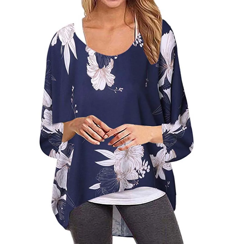 Женская модная футболка с круглым вырезом и принтом рукав летучая мышь спереди