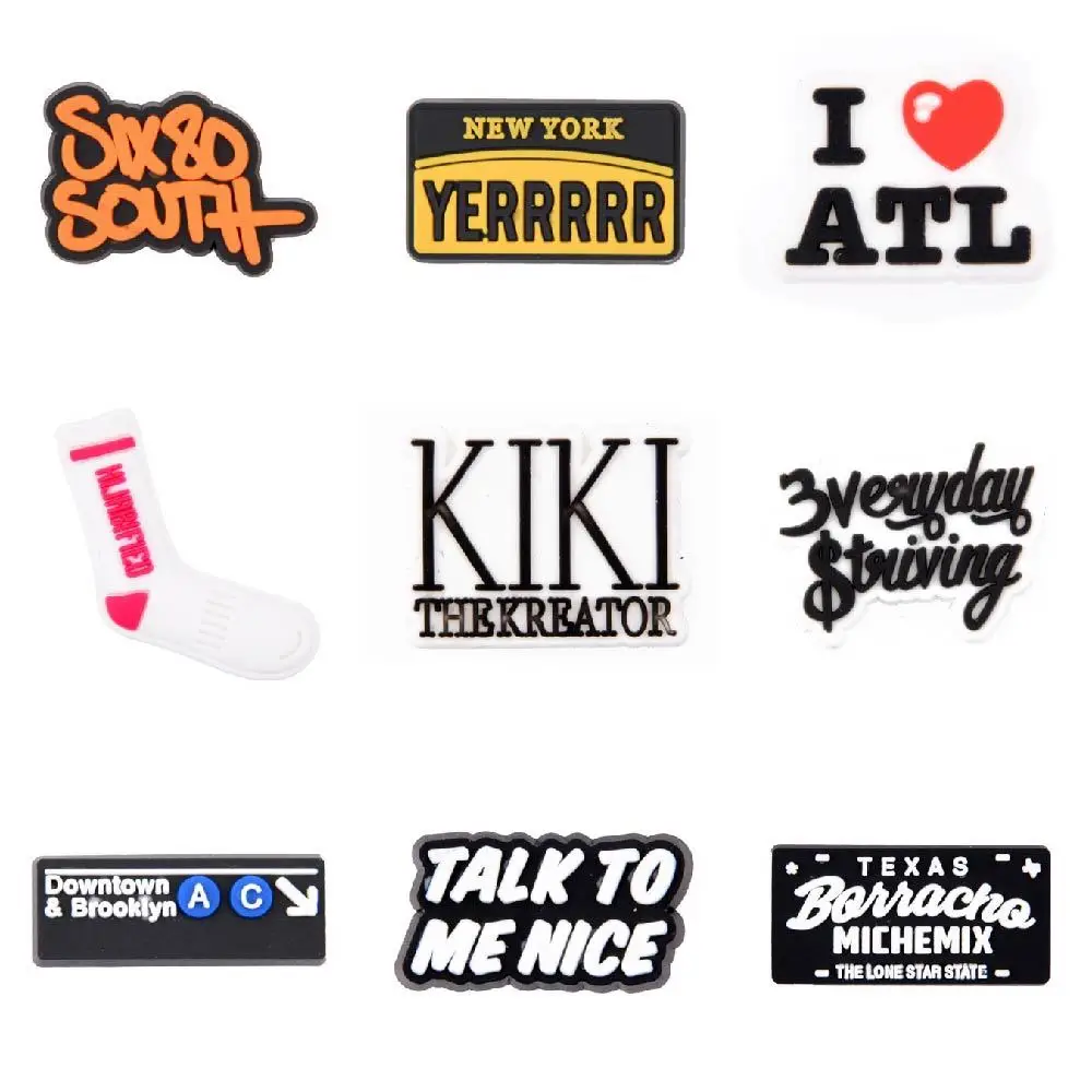 Hot Sale 1 Pcs PVC Croc Shoe Charms Girl Mom Letter Shoes Decorations Life Motto Slogan Women Wristband Accessories Friend Gift