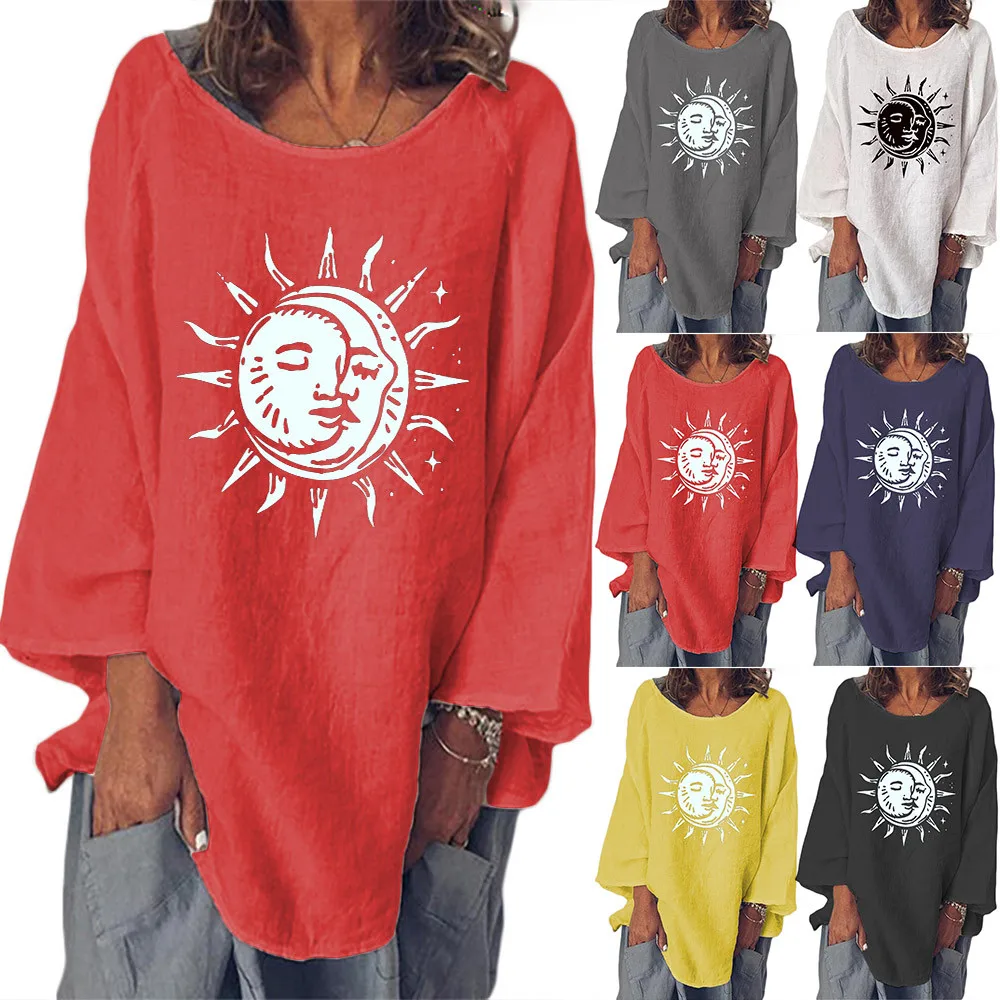 

Sun & Moon Loose Shirt Halloween Women Long Sleeve Blouses Autumn Spring Blouse Shirts Trip Casual Tops Plus Size