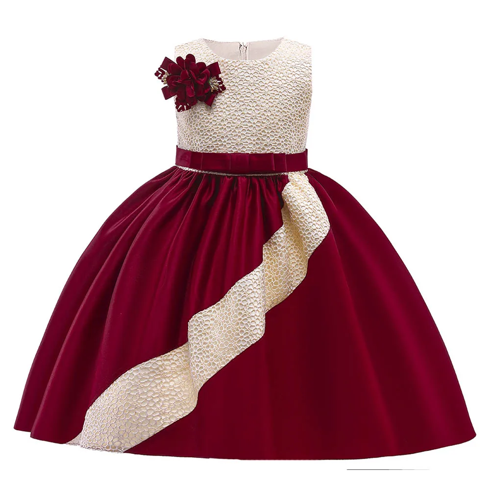 

2021 Summer Kids Vintage Evening Dress For Girl Children Costume Flower Party Princess Dresses Girls Vestido Sleeveless Clothes