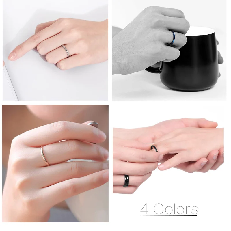 Eamti 2 мм тонкое титановое кольцо для женщин розовое золото/черный/синий