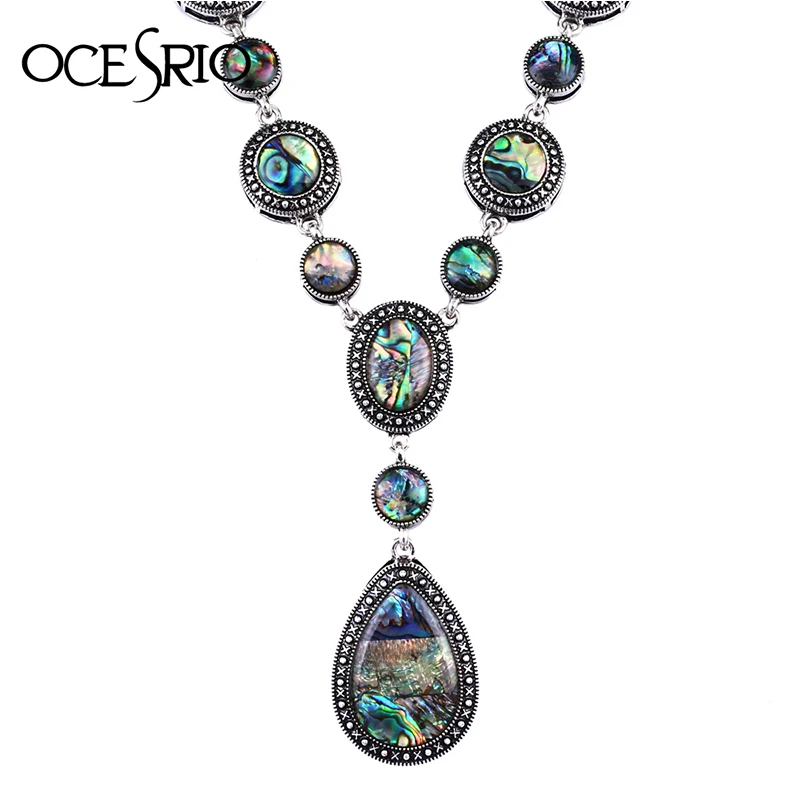 Женское винтажное ожерелье длинное зеленое с малахитом большие ожерелья