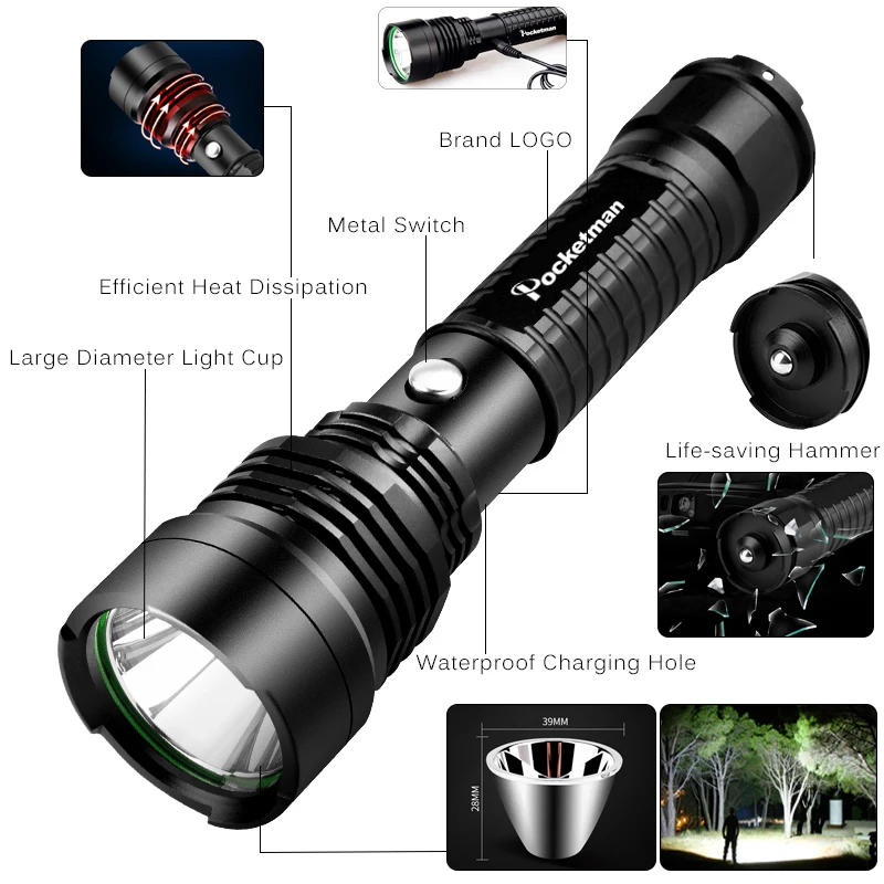 Суперъяркий светодиодный тактический фонарик 7800 лм из алюминиевого сплава 1*18650