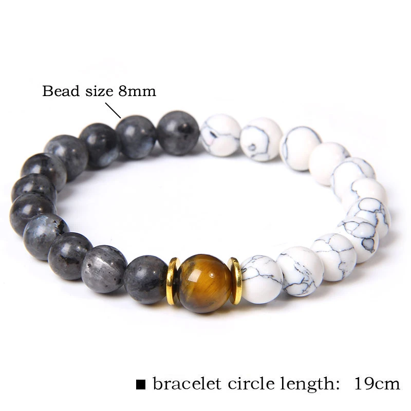 Модный мужской браслет натуральный круглый лабрадорит каменные бусины белый с