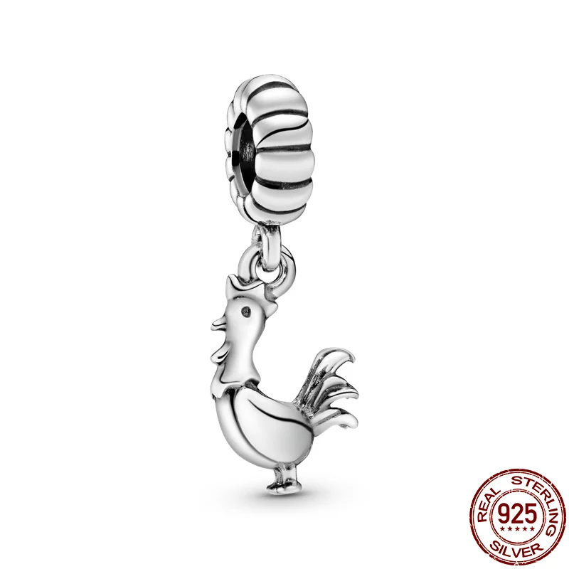 

100% Real 925 Sterling Silver Zodiac Chicken Charm&Bead Fit Original 3mm Bracelet&Bangle Making Fashion DIY Jewelry For Women