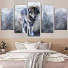 HD Печатный 5 шт. Холст Искусство Волк картина белый дым фототкань для гостиной современная Бесплатная доставка