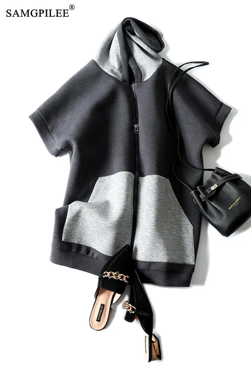 

Sweatshirts Women 2020 Casual Oversized Hoodie Cotton Half Sleeve Patchwork Pullovers Hooded Winter Sweatshirts For Women 3XL