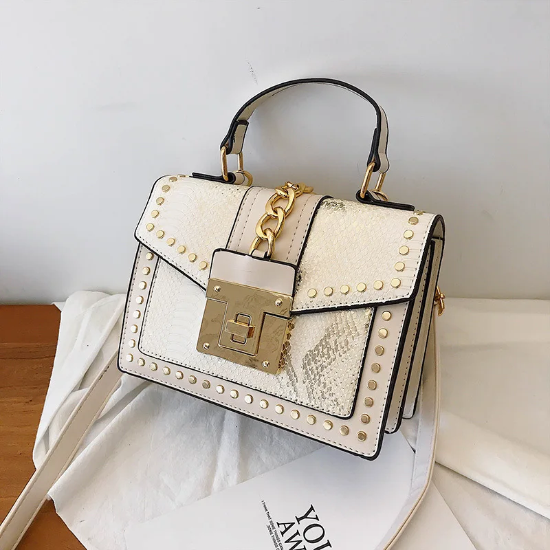 

Ladies 2020 Shoulder Bag New Bag Ladies One Shoulder Diagonal Bag Snake Pattern Personality Fashion Rivet Chain Women's Handbag