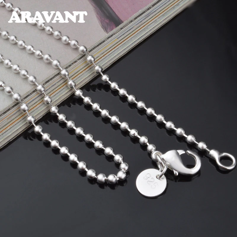 

925 Silver 2MM Bead Chain Necklace For Women Fashion Jewelry Gifts