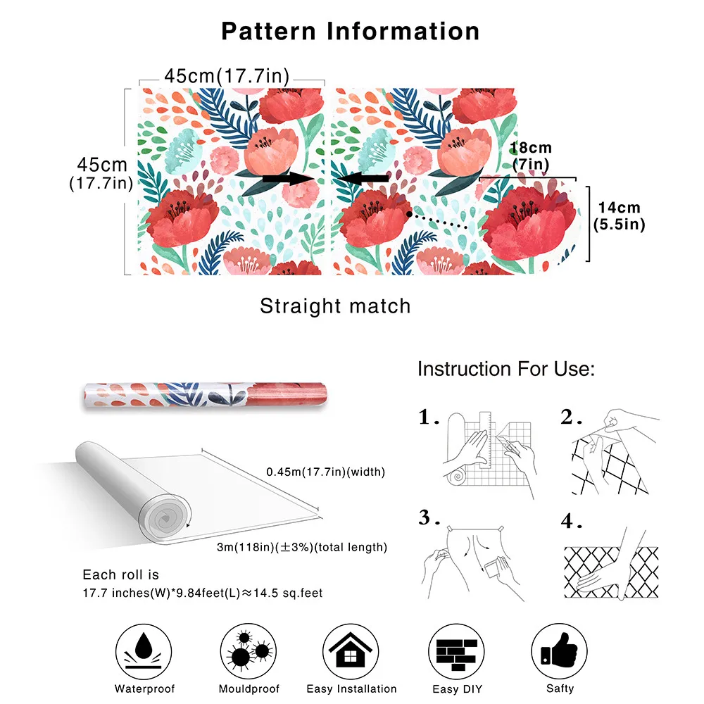 

Peony Floral Peel And Stick Wallpaper Removable Vinyl Waterproof Self Adhesive Wall sticker Bedroom Kidroom Decorative