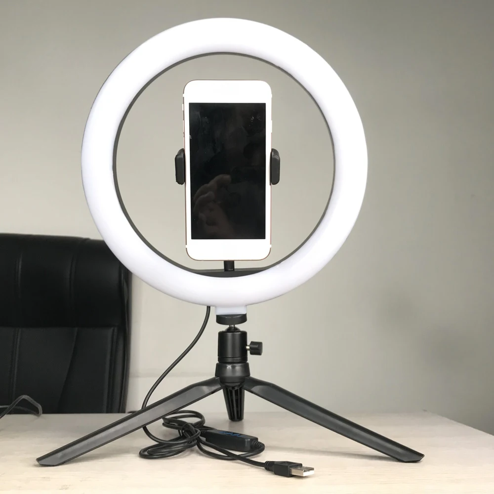 

10" Dimmable LED Selfie Round Light Brightness Adjustable Lamp for Live Broadcast Selfie Photography Lamp Video with Tripod
