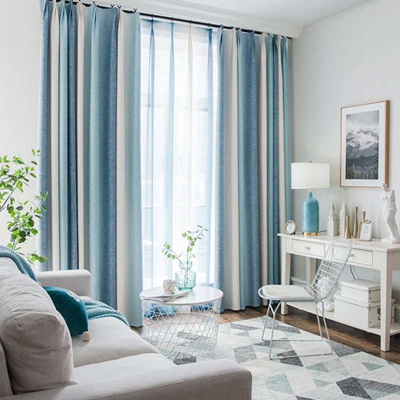 

Шторы блэкаут в синюю полоску для гостиной, современные оконные жалюзи для свадебной комнаты, кабинета, детские шторы