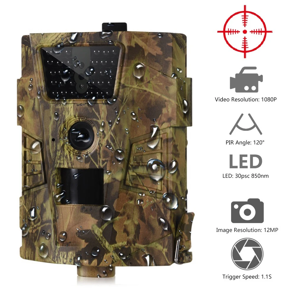 Охотничья камера 12MP 1080P 30LED 850nm IP54 Водонепроницаемая с углом обзора 120