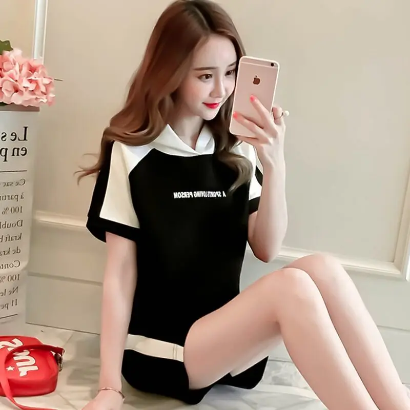 

Leisure fashion sportswear women's 2021 summer short sleeve shorts two piece set Korean student loose large size suit