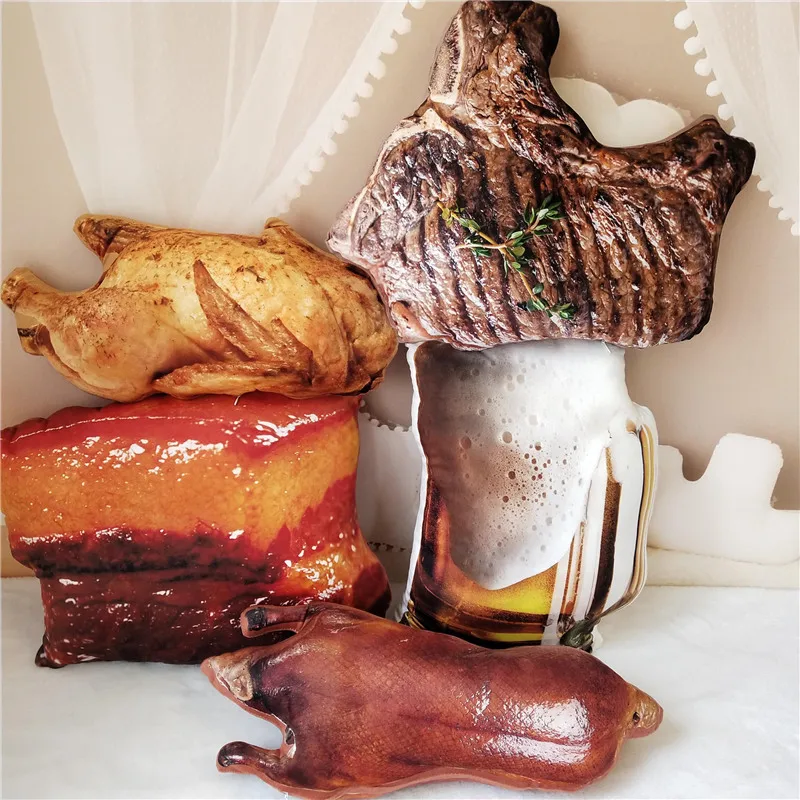 

Food Plush Stuffed Beer Glass Beef Steak Roast Chick Duck Stewed Pork Pillow BBQ Barbecue Soft Drink Snack Prop Cushion HT
