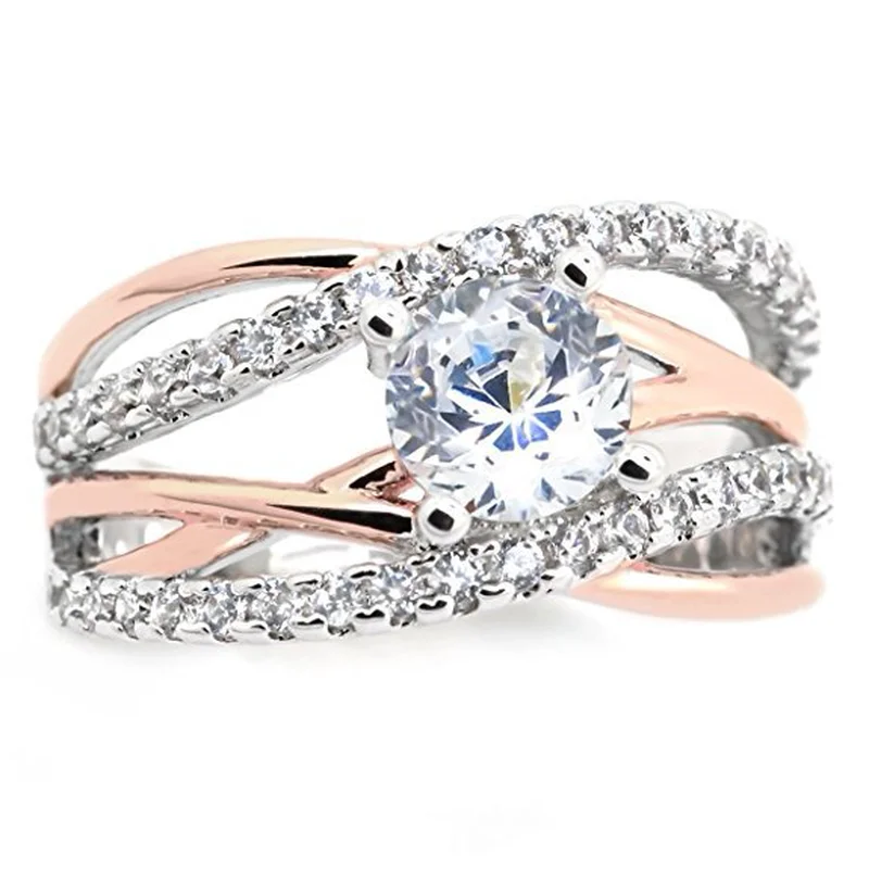 New Simple Wedding Weaving Ring Lady Shiny Cubic Zircon Boutique Jewelry Anniversary Engagement Finger Gift | Украшения и