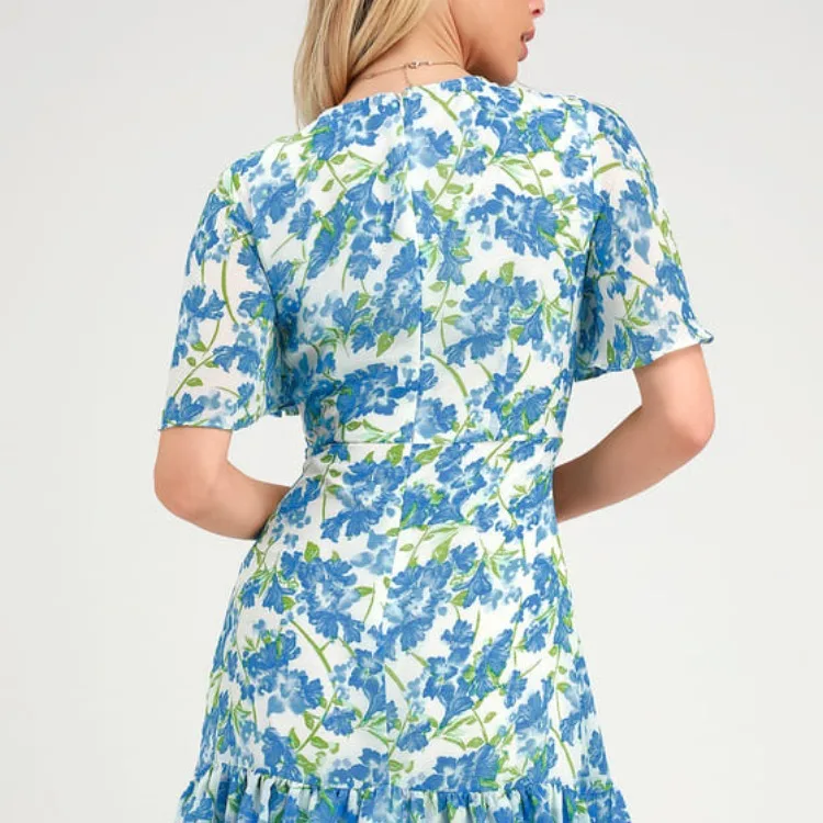 

Spring/Summer 2021 New European and American Women's Skirt Short Sleeve v Collar Printed Dress Girl