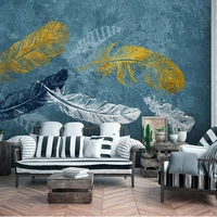 nordic beautiful blue watercolor feathers murals photo wallpaper living room bedroom pastoral background wall painting 3d fresco