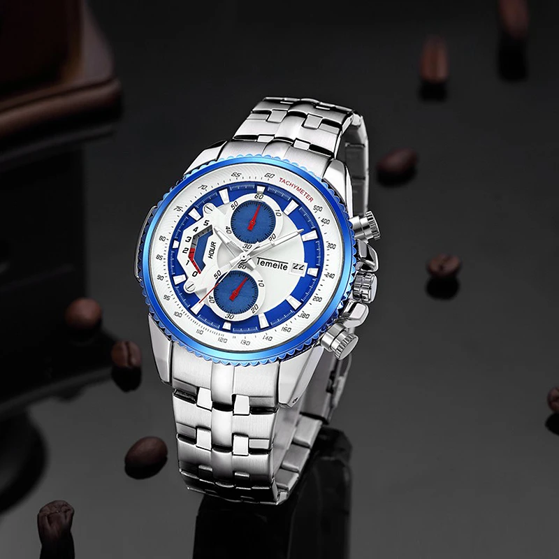 Часы TEMEITE Мужские кварцевые брендовые Роскошные в стиле милитари с ремешком из