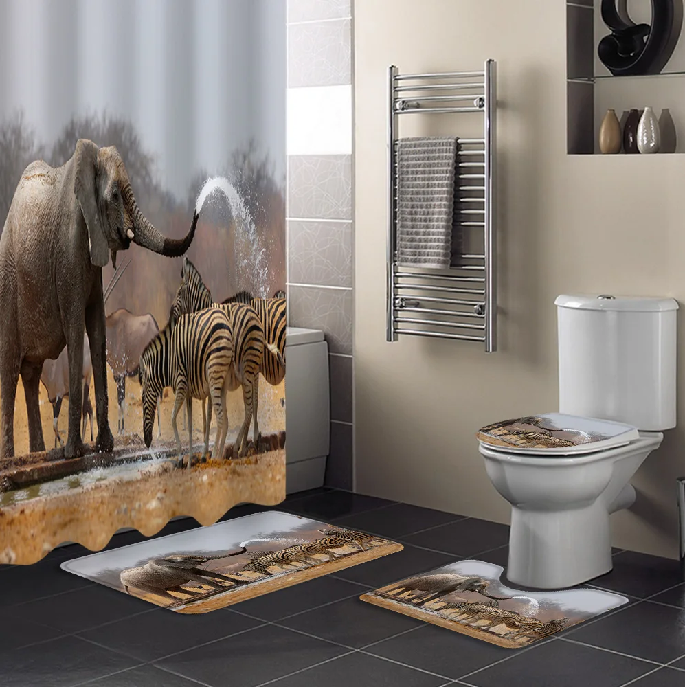 Африканская индийская занавеска для ванны с принтом слона водонепроницаемый
