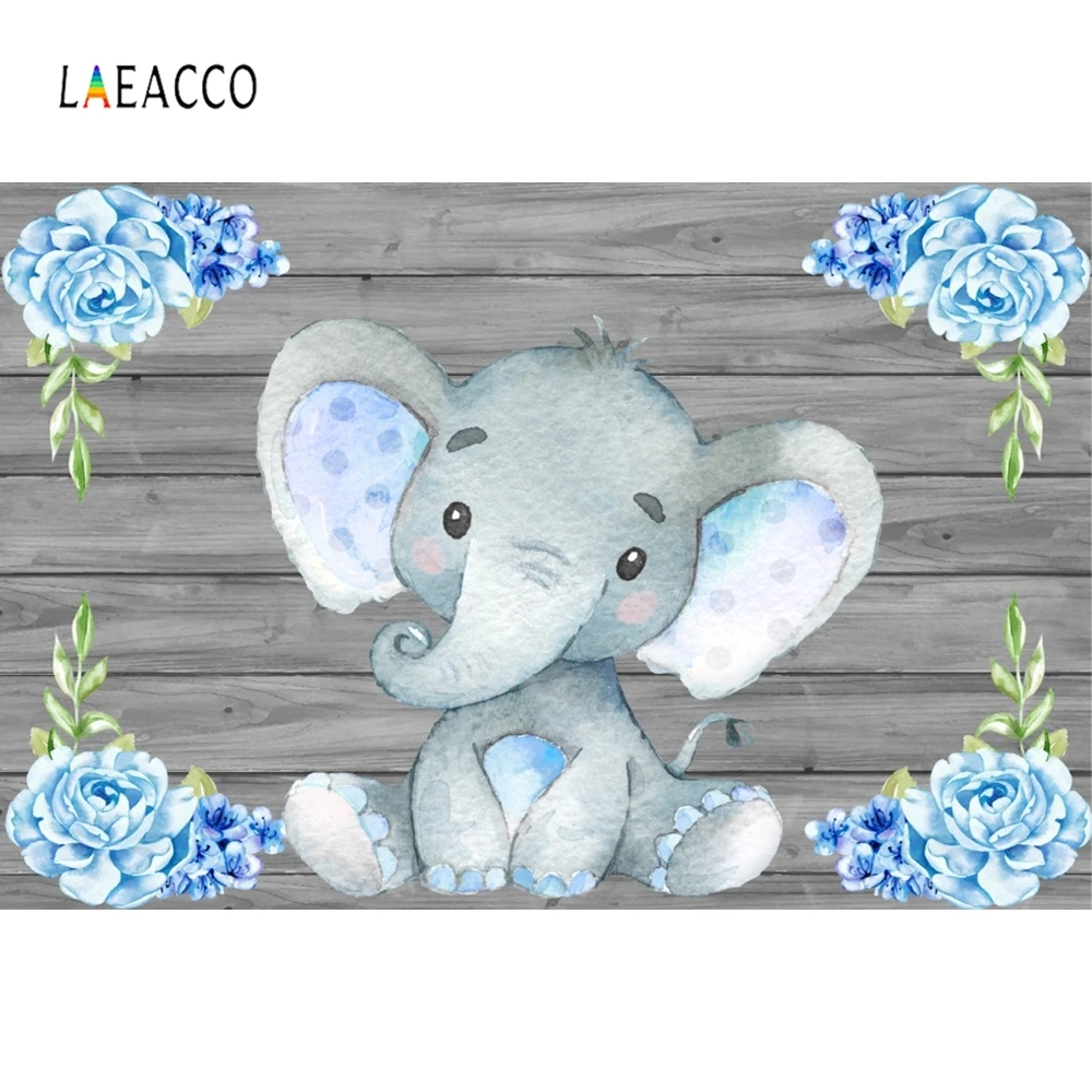 Laeacco Elephant Flowers Wooden Boards Wall Scene Baby Children Photography Backgrounds Photographic Backdrops For Photo Studio