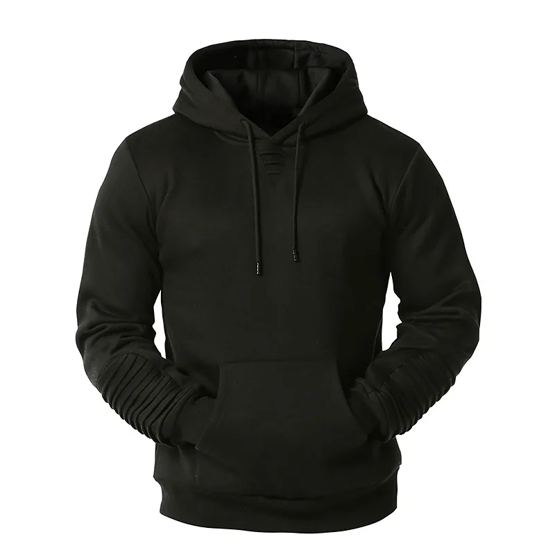 

Trendy Men's Sweatshirt Top Casual Solid Color Slim Hoodies Pleated Long Sleeve Hooded Sweatshirt Autumn Hip Hop Streetwear Tops
