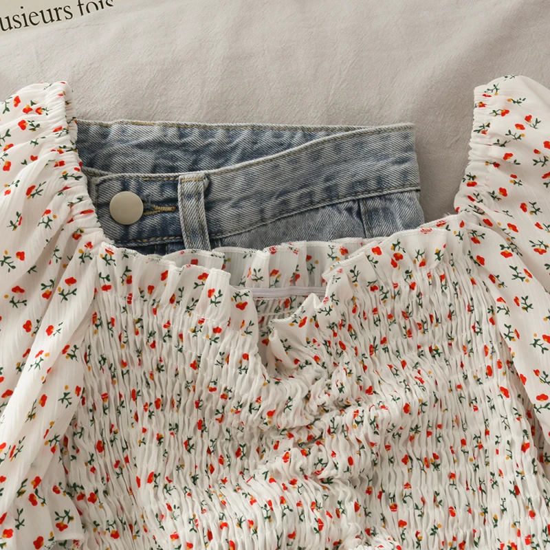 Блузы с цветочным принтом Лето 2021 новая рубашка для женщин коротким рукавом