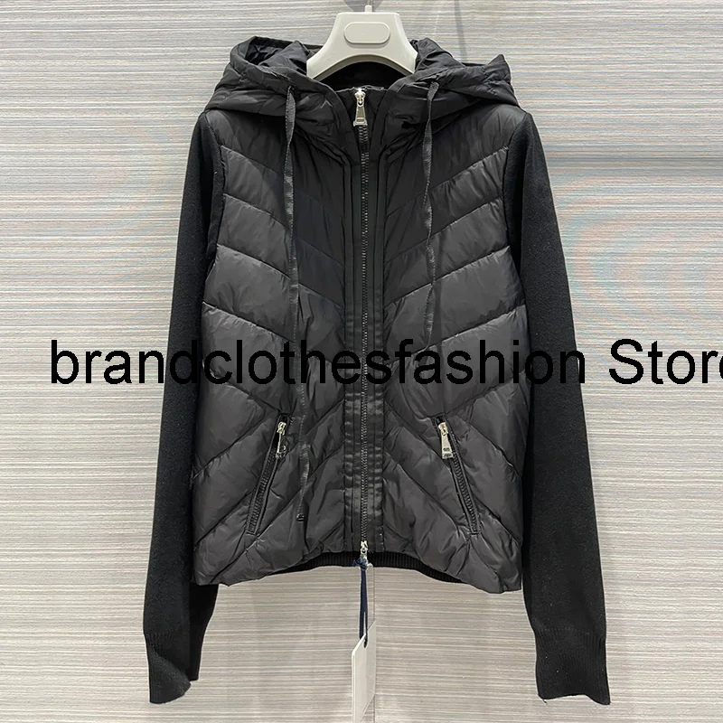 

Classic Hooded Knit Wool Patchwork Duck-Down Coat Women High Quality Zip-Fly Soft Casual Cardigan Jacket Lady 2021 Autumn Winter