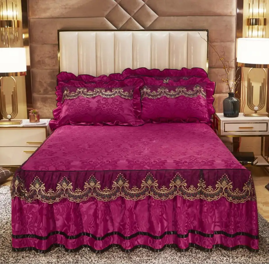 Кружевное постельное белье принцессы наволочки розово-красного цвета с