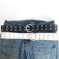 belt for women alloy silver double pin buckle waist lady pu leather luxury brand two eyelet goth punk rock hit hot to jeans