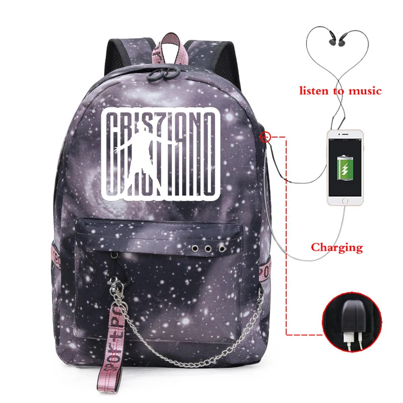 Рюкзак с USB-зарядкой для мальчиков и девочек модный школьный ранец принтом