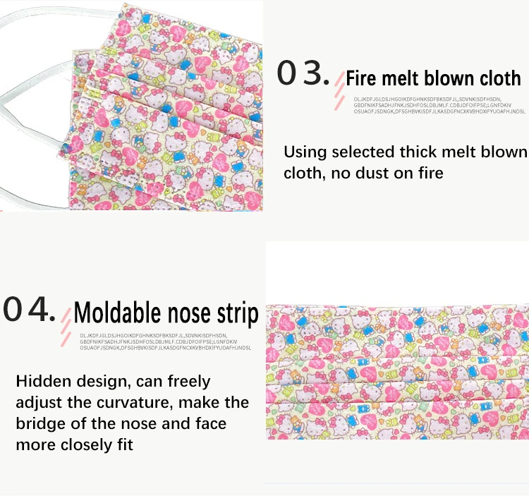 

50PCS Cartoon Fashion Design Kawaii Mask Mascarillas Kitty Anime Mask 3-layer Non-woven Breathable Soft Mask for Parent-child