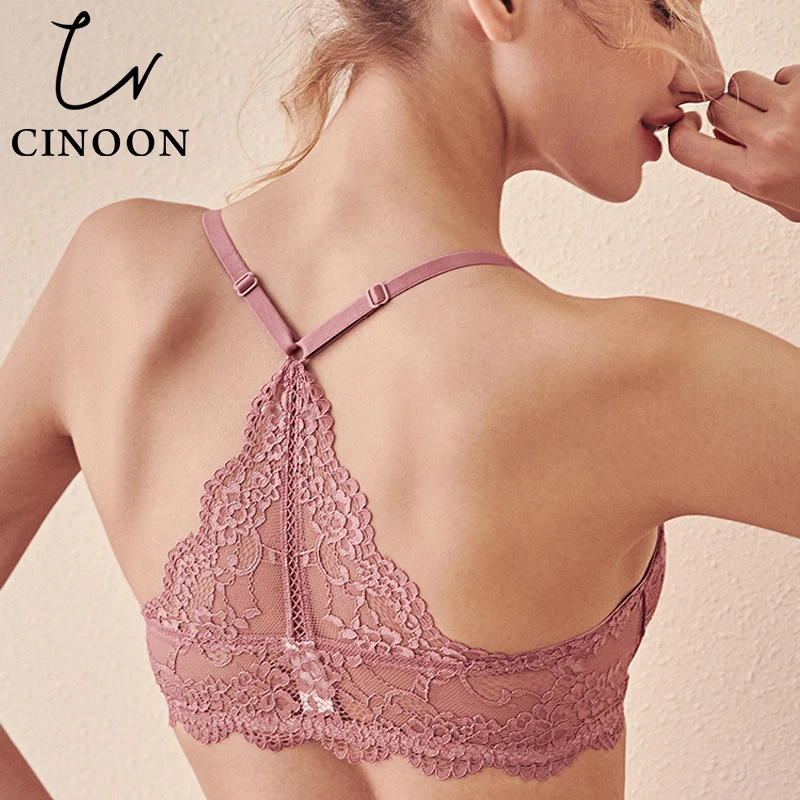 Нижнее белье CINOON кружевное в цветочек комплект с бюстгальтером открытой спинкой