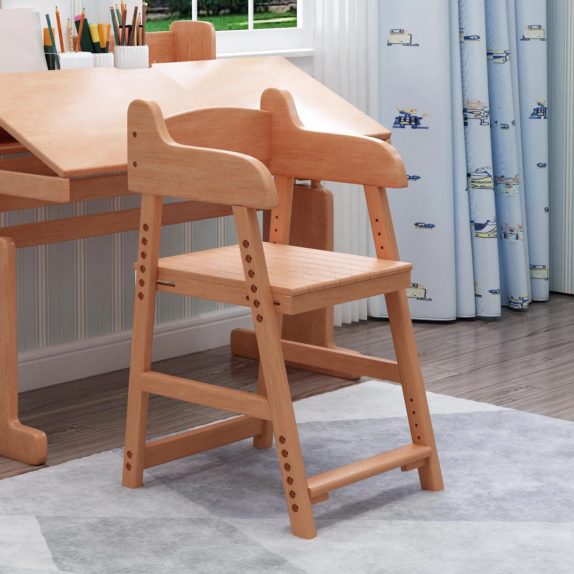 Стул детский Регулируемый из массива дерева подъемный письменный стол домашнее